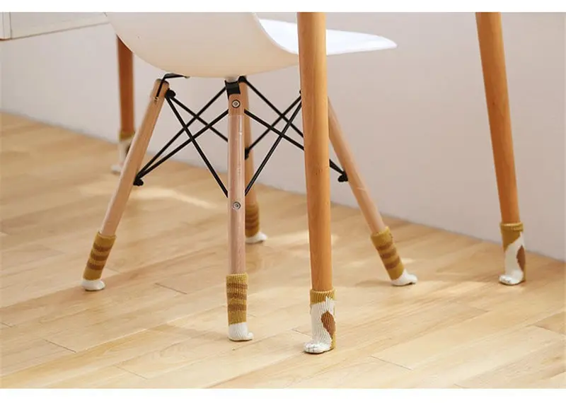 4pcs Chair foot cover Knitted Cat Paws Protective Desk Leg Socks Furniture Feet Sleeve Dining Table Floor Non-Slip Protector