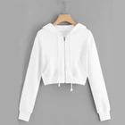 Женская одежда 2021, белый короткий свитшот с капюшоном, женский спортивный кроп-топ на молнии, Повседневный пуловер на весну и осень, худи