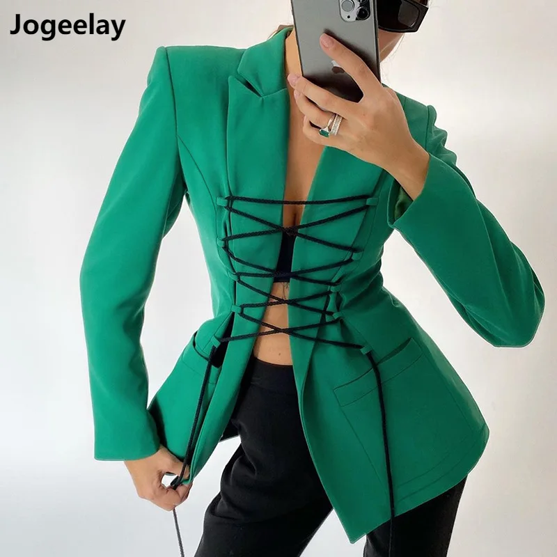 

Женский Повседневный блейзер с длинным рукавом и перекрестной шнуровкой спереди