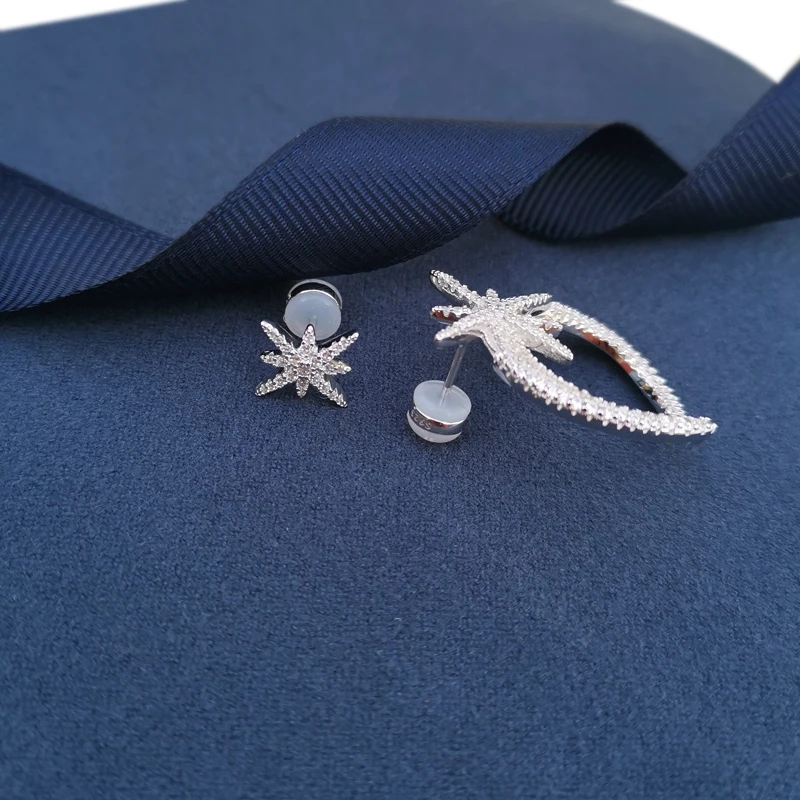 Женская Асимметричная серьга New Moon с восьмиконечной звездой из стерлингового