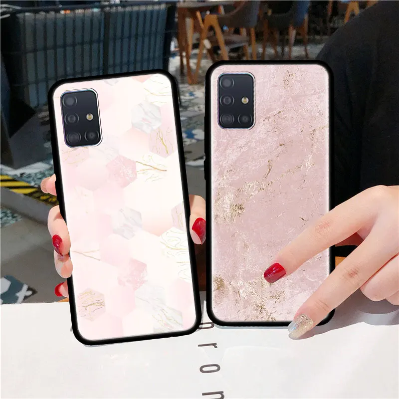 

Pink Rose Gold Marble Case For Samsung Galaxy A51 A71 M31 A41 A31 A11 A01 M51 M21 M11 M40 Black Soft Phone Cover Fundas