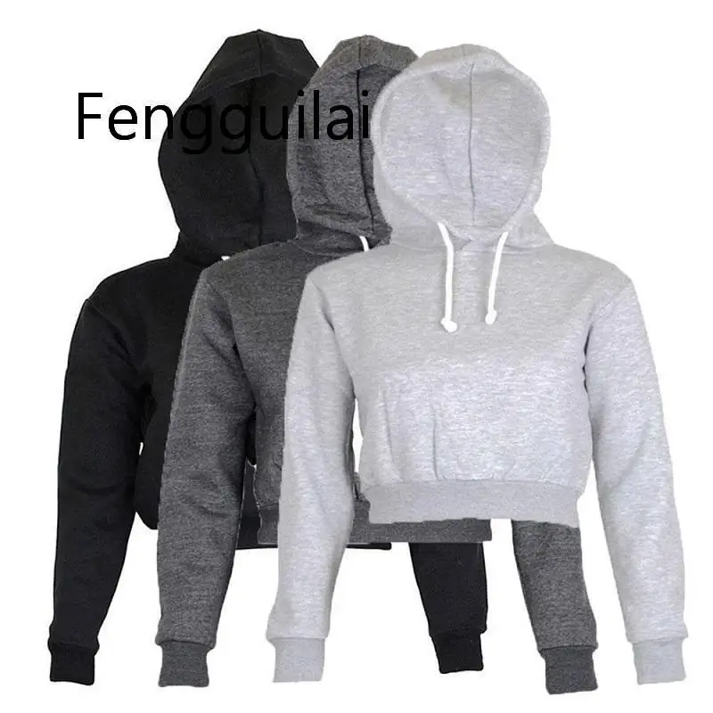 

FENGGUILAI Autumn Women Hoodies Solid Crop Hoodie Long Sleeve Jumper Hooded Pullover Coat Casual Sweatshirt Top Sudaderas Mujer