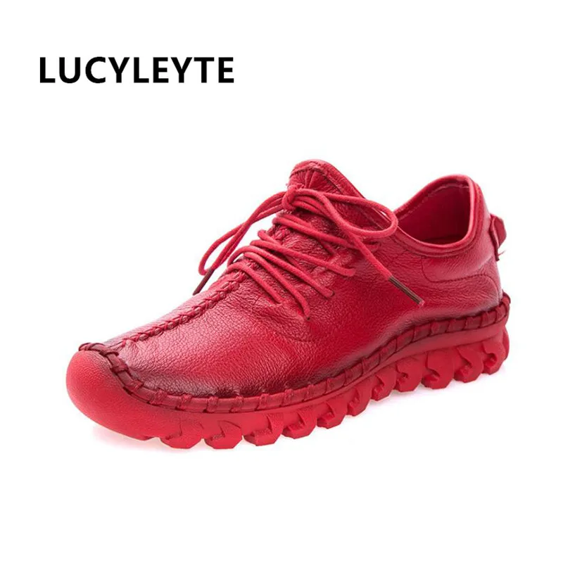 

2017 new Women's Handmade Shoes Genuine Leather Flat Lacing Mother Shoes Woman Loafers Soft Single Casual Flats Shoes Women