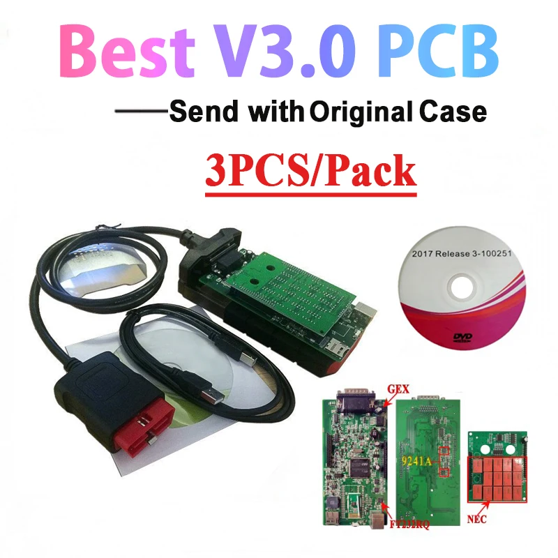 Диагностический инструмент 3 шт./упак. + VD DS150E CDP V3.0 лучшие реле 9241 чип Bluetooth OBD2 для