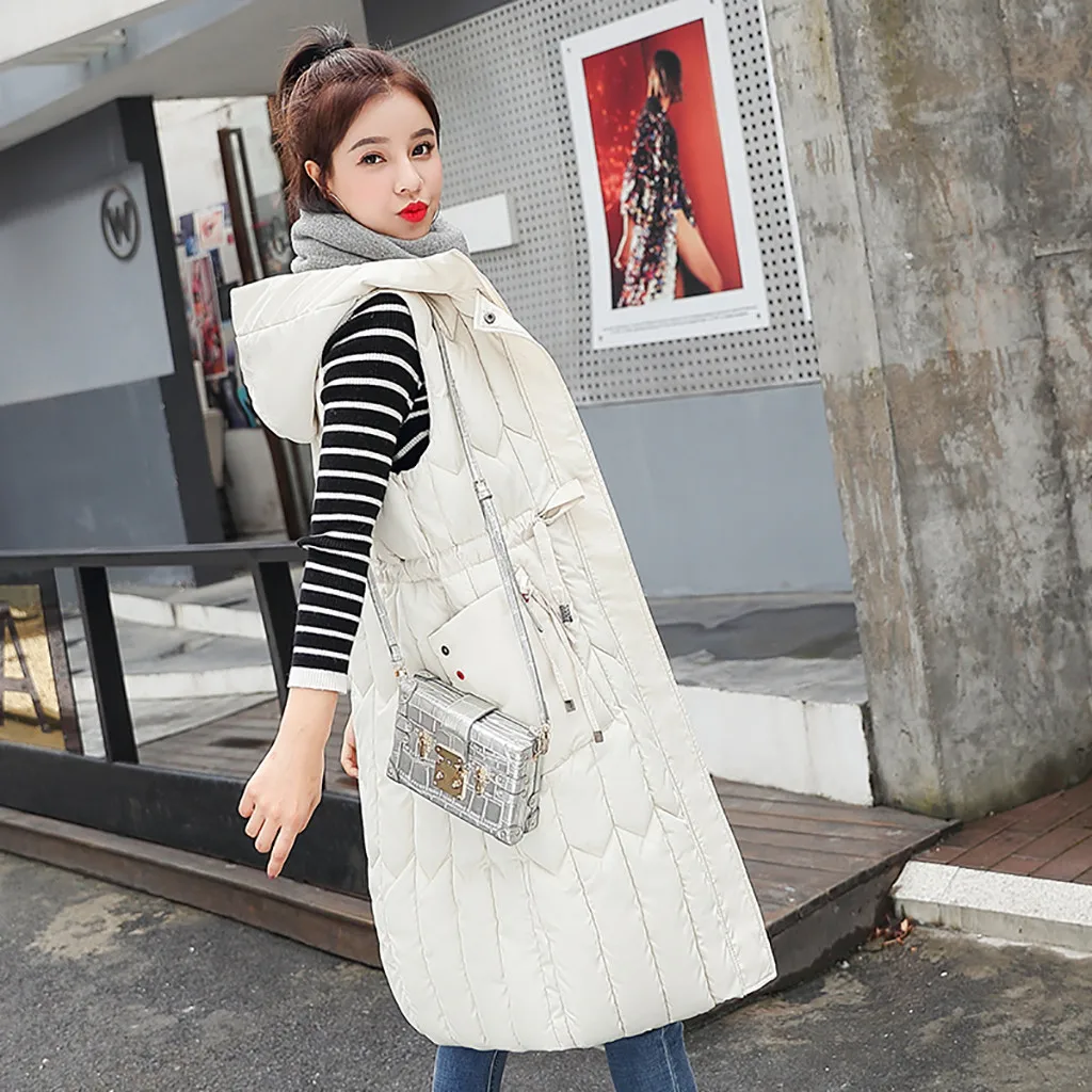 Бренд осень-зима жилет, женский жилет женский жилет без рукавов куртка теплая одежда с капюшоном длинное пальто с жилетом Colete Feminino# G30
