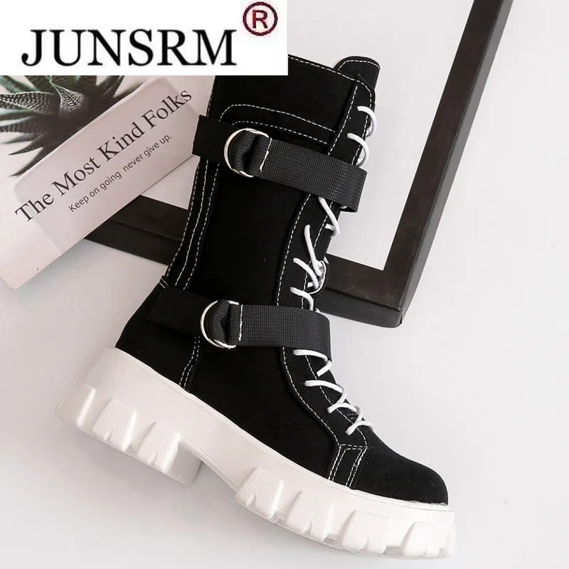 Женские сапоги до середины икры осенне-зимние из искусственной кожи в стиле панк