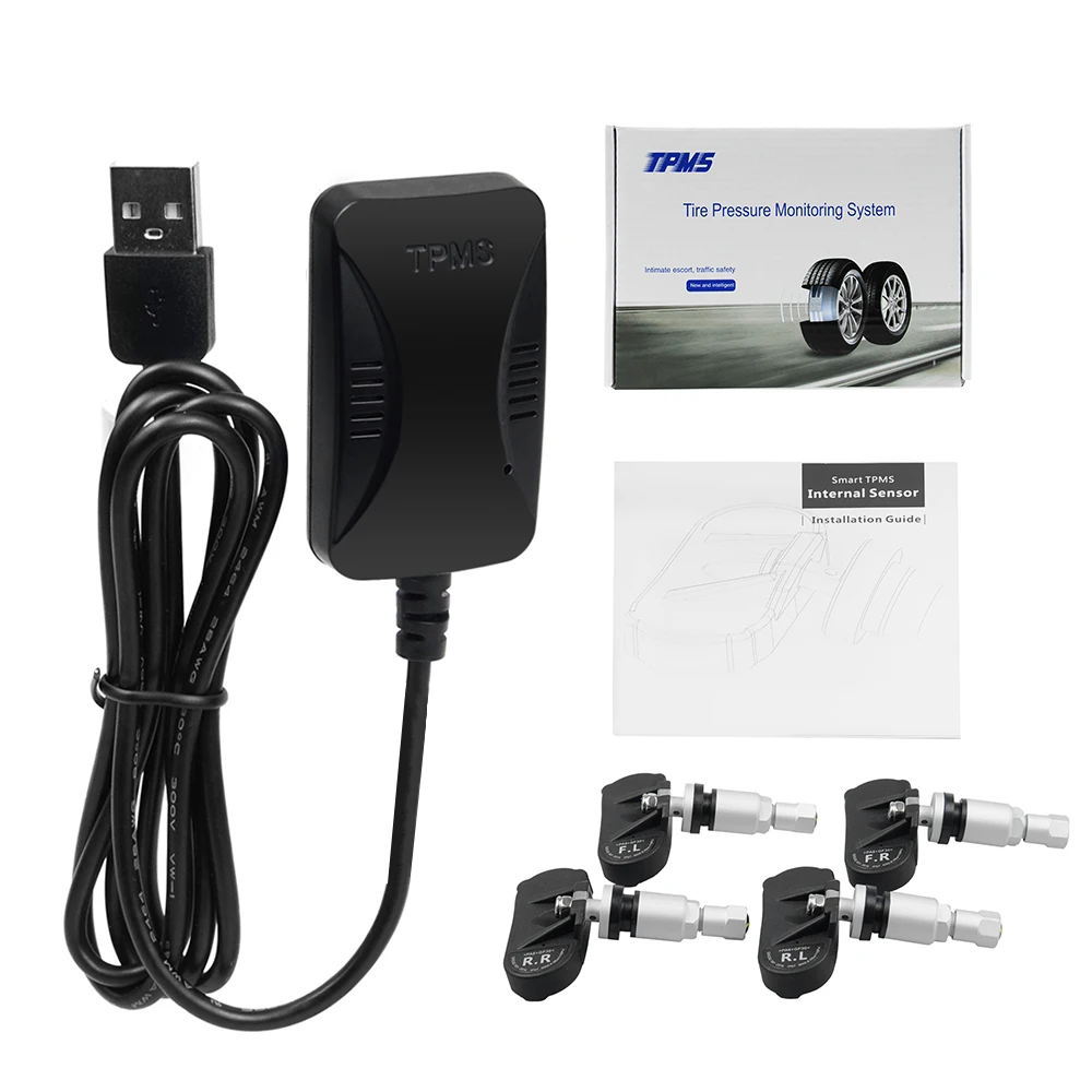Автомобильная система контроля давления в шинах USB TPMS для Android навигации с 4 внутренними/внешними датчиками сигнализации давления в шинах