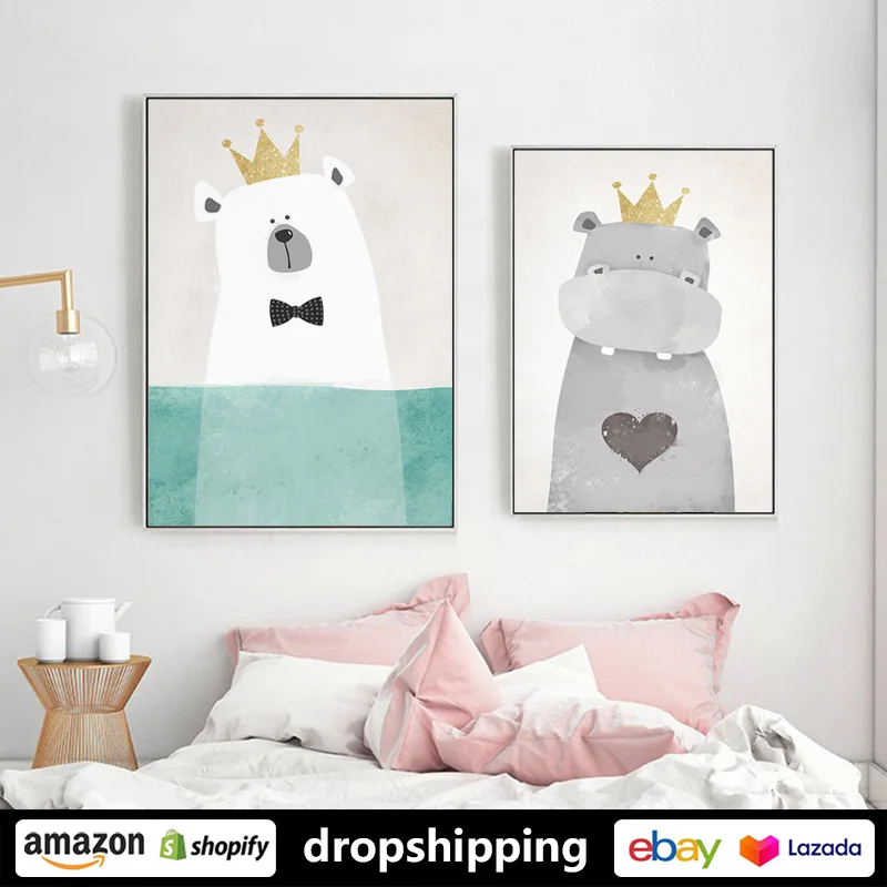 Мультяшный полярный медведь хиппи искусство детской стены для гостиной декор