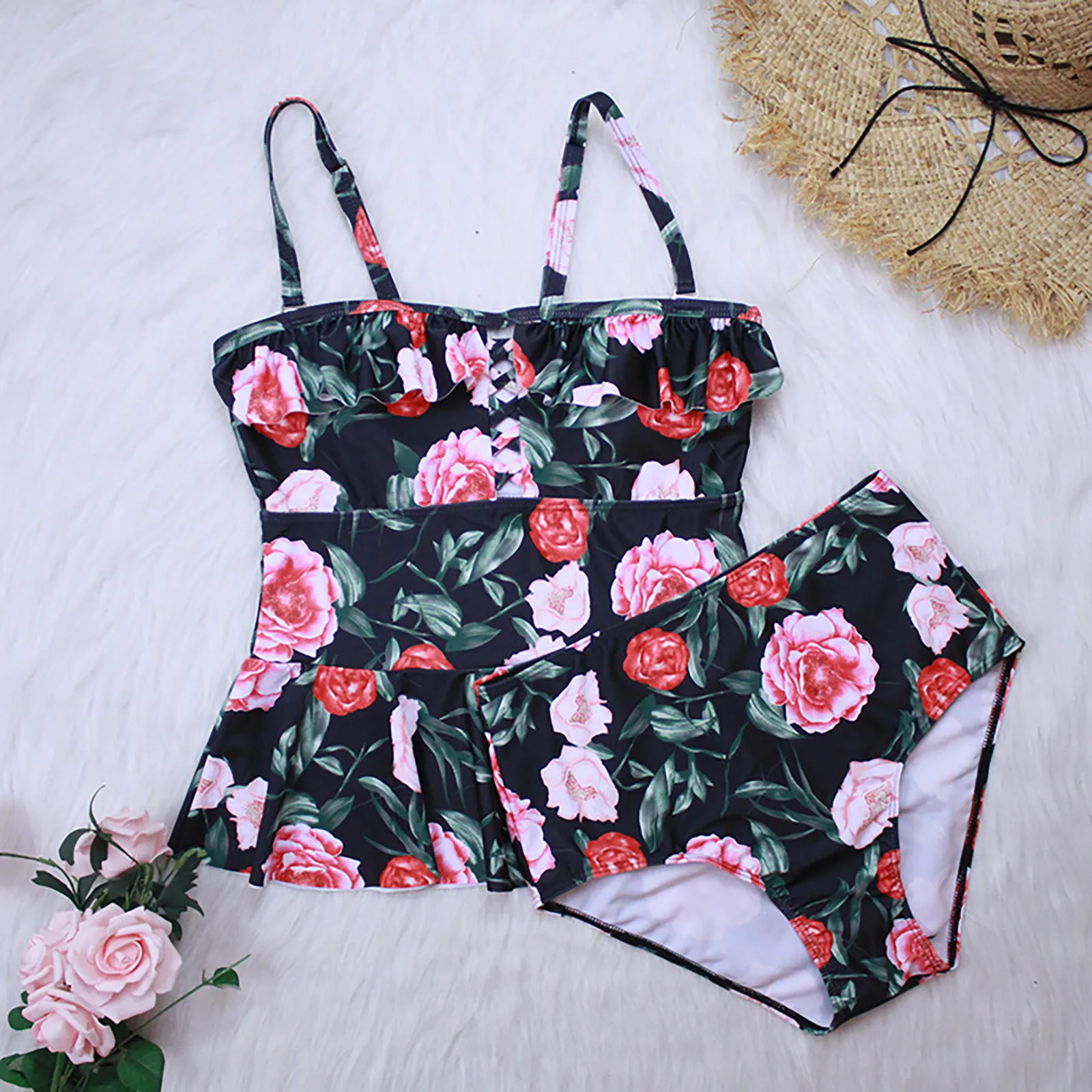 

two piece swimsuit Women Plus Size Swimwear Conservative Printed Leaf Beachwear bikinis 2021 mujer 2021