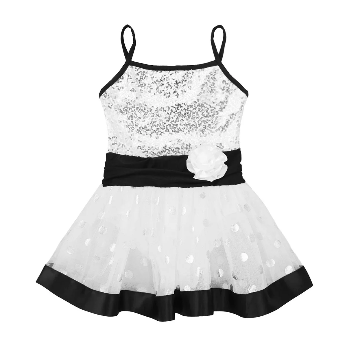 Блестящая блестящая черно-белая юбка для девочек Детские балетные и