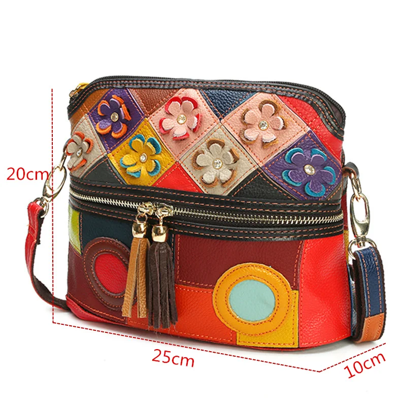 

Women's Leather Floral Crossbody Bag Vintage Patchwork Shell Bags Bohemian Shoulder Bag Handbag Messenger Bags Gift