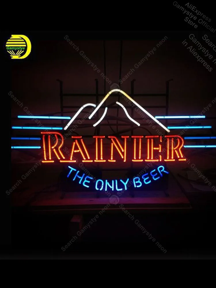 

Неоновая вывеска для Рейнир единственный пива неоновый светильник знак Пивной знак неонового света Настоящее стекло Светильник лампы Дисп...