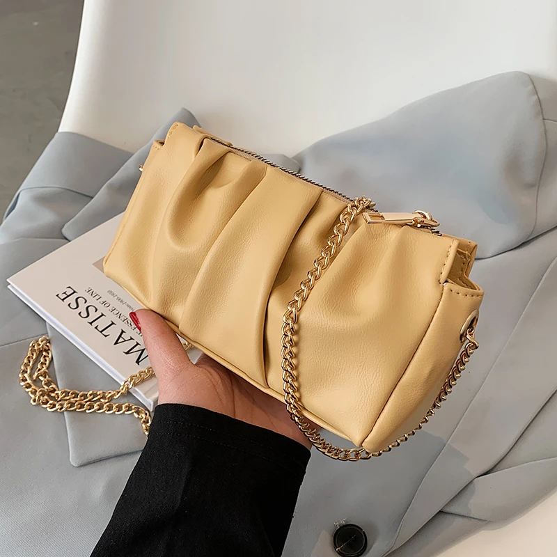 

2021 Folds Design Small Soft PU Leather Shoulder Bags for Women Summer Travel Simple Handbag Brand Luxury Crossbody Purses