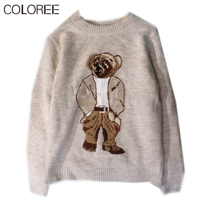 

Winter Brand Designers Bear Jaquard Woman Sweaters 2020 Vintage Cartoon Long Sleeve Knitted pull femme hiver