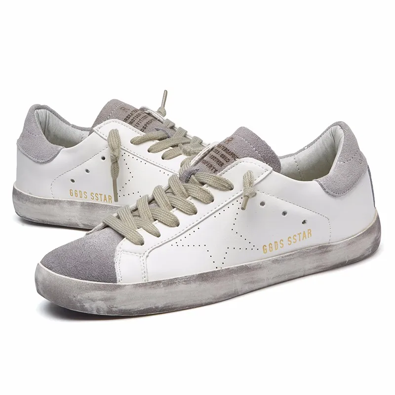 

2021 New All-Match Casual Unisex Trend Pu Golden Dirty Old Korean Version Stars White Flat Shoes Large Size 36-44