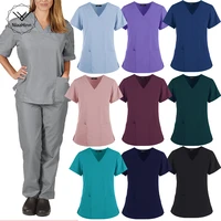 beauty agency scrub clothes beauty salon set high quality spa v neck comfortable workwear pure color new style top pants