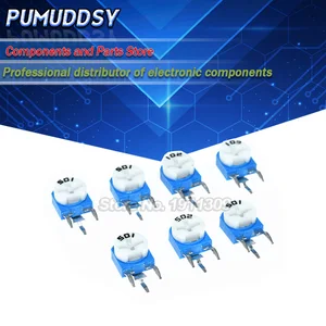 20 шт., потенциометр сопротивления RM063 1kohm 2kohm 5kohm 10kohm 20K 50K 100ohm 200ohm 500ohm 1mohm сине-белый