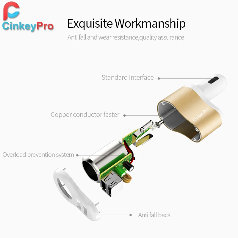 CinkeyPro автомобильное Зарядное устройство прикуриватель 2-Порты USB Зарядное устройство 2.1A автомобиля-Зарядное устройство мобильного телефона, Универсальные наушники для iPhone samsung зарядки