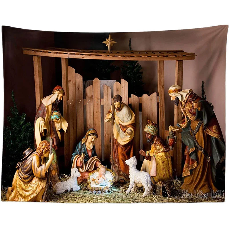 

Christmas Manger Scene Birth Jesus By Ho Me Lili Tapestry Wall Hanging For Bedroom Living Room Dorm Home Decorations