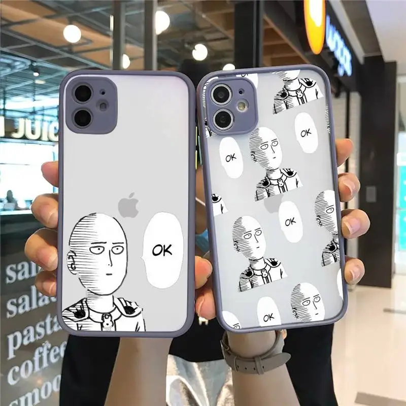 

Anime One Punch Man Phone Case For iPhone 12 11 Mini Pro XR XS Max 7 8 Plus X Matte transparent Gray Cover