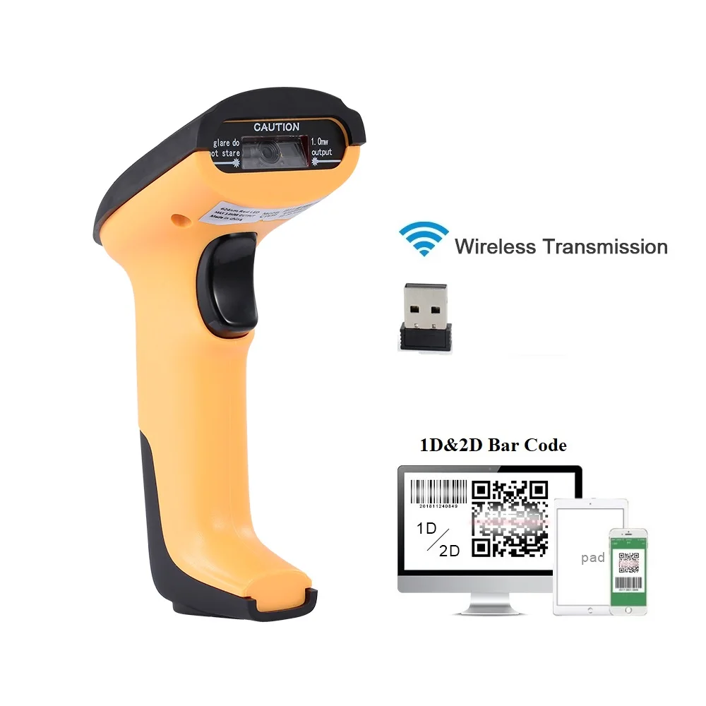 2 4 г беспроводной сканер штрих кода проводной Ручной 1D/2D QR AZTEC MAXICODE считыватель