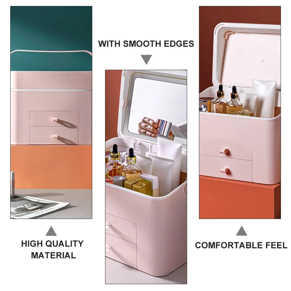 

Creative Cosmetic Organizer Storage Case with Mirror and Light Box Container