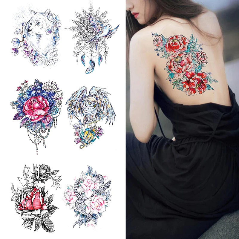 1 шт. Ловец снов луна цветок лотоса временная тату-наклейка пион лиса