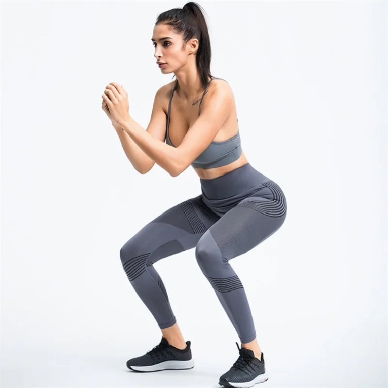 Леггинсы с высокой талией спортивные женские синие колготки для фитнеса штаны