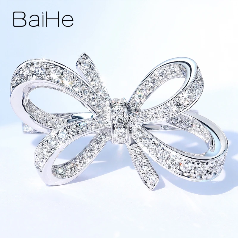 BAIHE, 14 к, белое золото, около 0.51ct H/SI, круглая огранка, натуральные бриллианты, ювелирное изделие, обручальное кольцо, модное, хорошее ювелирное изделие, подарочное кольцо