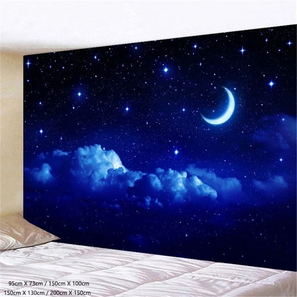 Гобелен настенный с Луной и звездами голубой гобелен в виде звездной Галактики