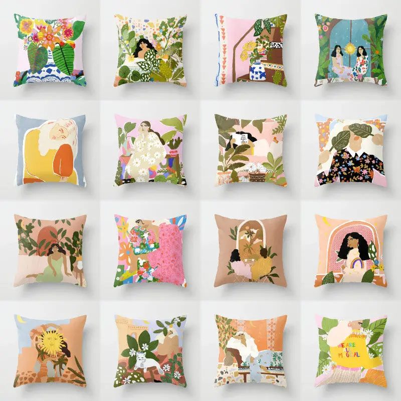 

Cartoon Oil Painting Ins Wind Pillow Case Red Girl Heart Sofa Bedside Cushion Cover Girl Birthday Gift Boho Pillow Home Decor