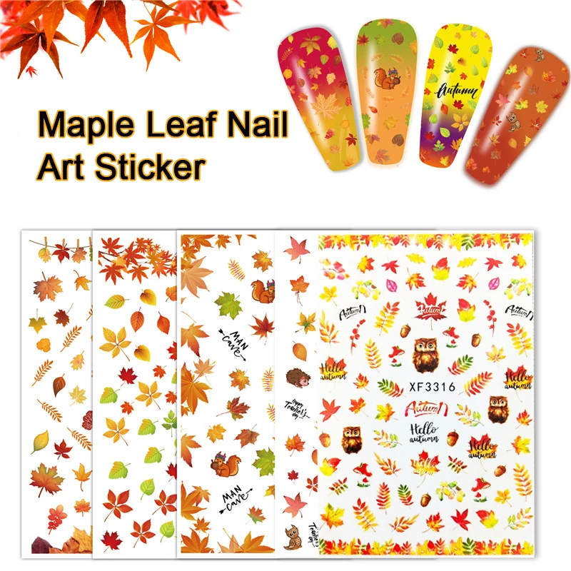 

1 Sheet Fall Yellow Gold Sticker for Nails Maple Leaf Slider Decals Water Tattoo Nail Art Autumn Polish Manicure Wraps