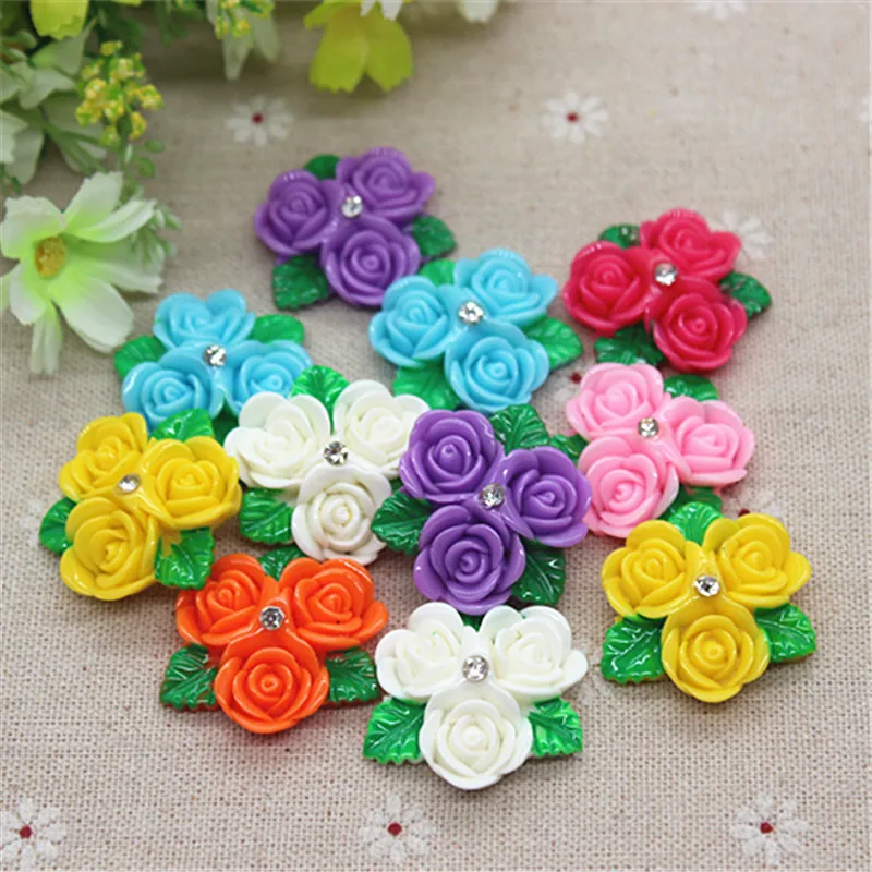 10 шт. микс цветов кавай цветок из смолы с кристаллами плоской задней поверхностью