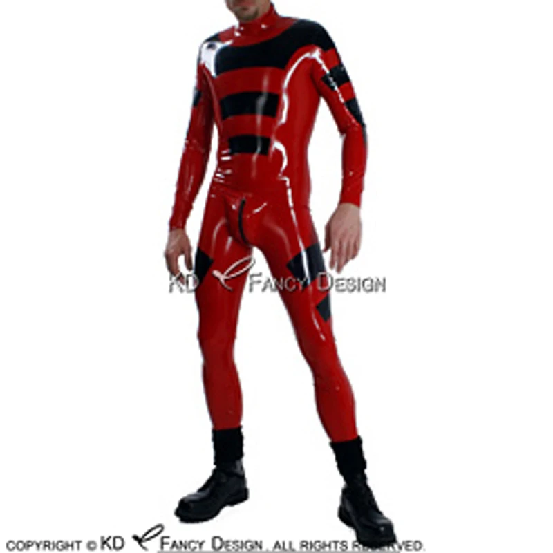 

Plum Red And Black Sexy Latex Catsuit With Shoulder Zipper Front Crotch Rubber Bodysuit Zentai Body Suit LTY-0236