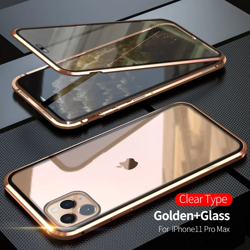 Противоударный и прозрачный чехол из закаленного стекла для Apple iPhone 11 Pro Max Роскошный Алюминиевый металлический чехол для iPhone 11 Pro Max чехол