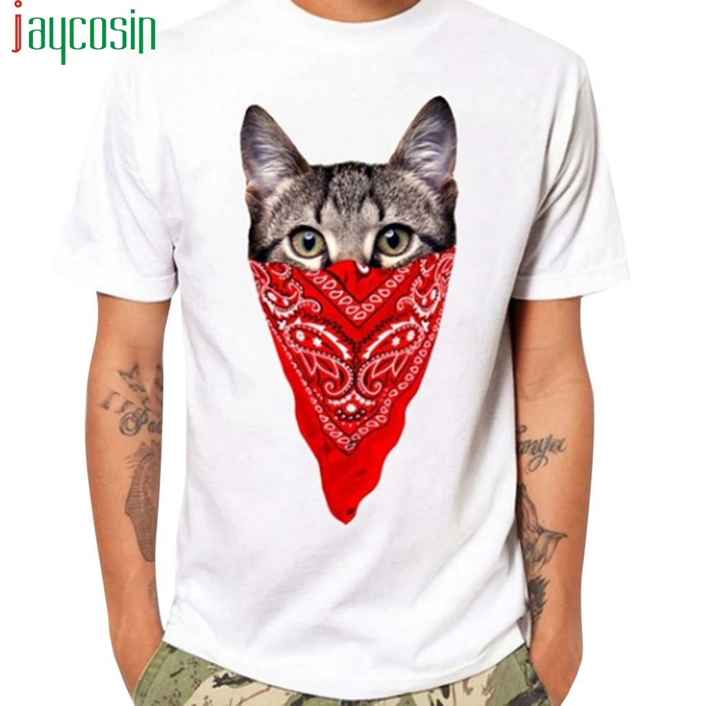 Мужская модная футболка с 3D принтом кота белая Свободная Повседневная коротким