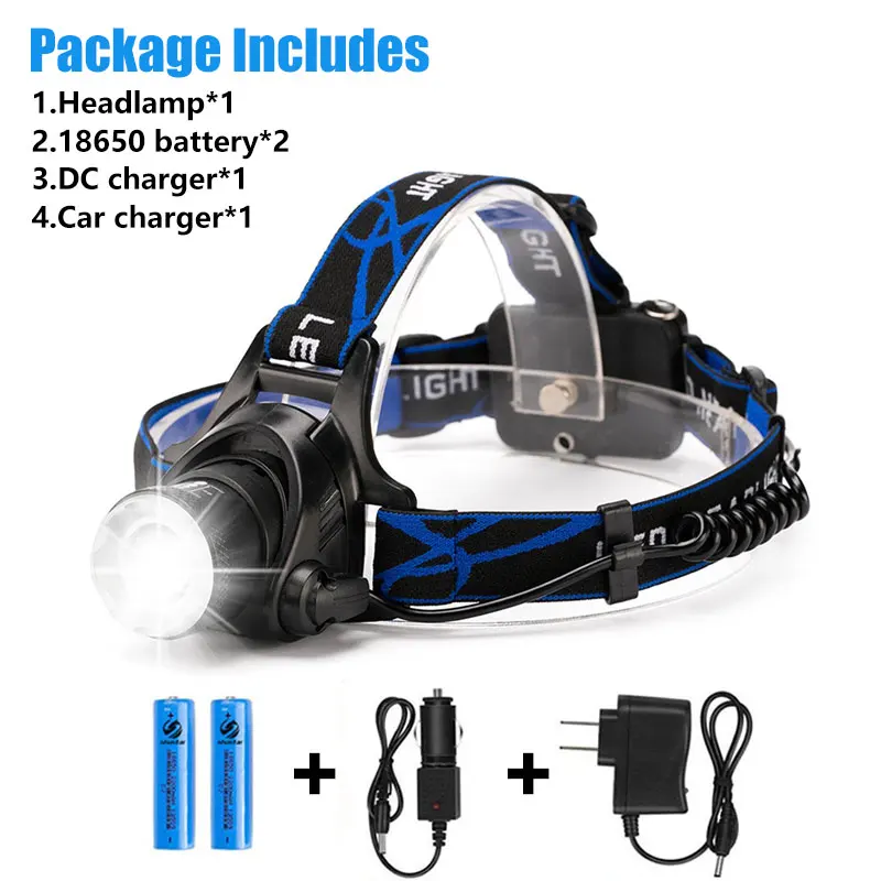 LED Headlight Night Fishing T6 USB Telescopic Torch Waterproof Headlights Illumination Far 18650 Battery Camping Hunting Lamp - Испускаемый цвет: Head Light