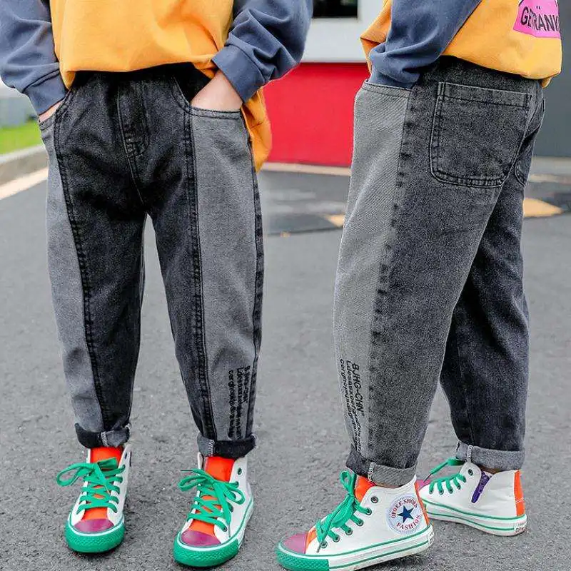 Детская одежда джинсы джинсовые штаны-шаровары для мальчиков свободные брюки с