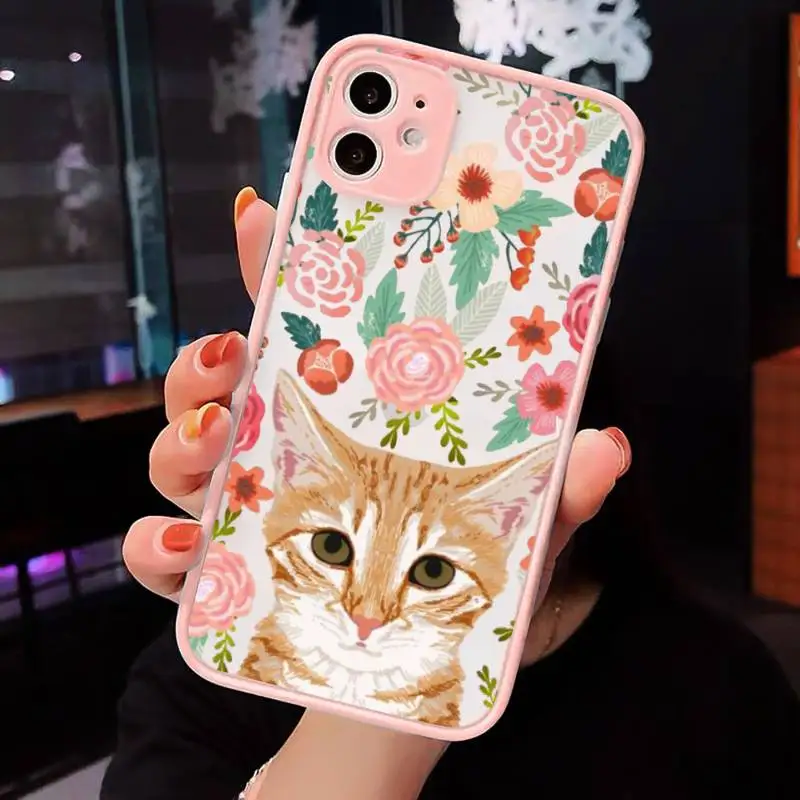 

Animal flower dog cat cute Phone Case Pink matte transparent For iPhone 7 8 x xs xr 11 12 pro plus max mini Clear Funda