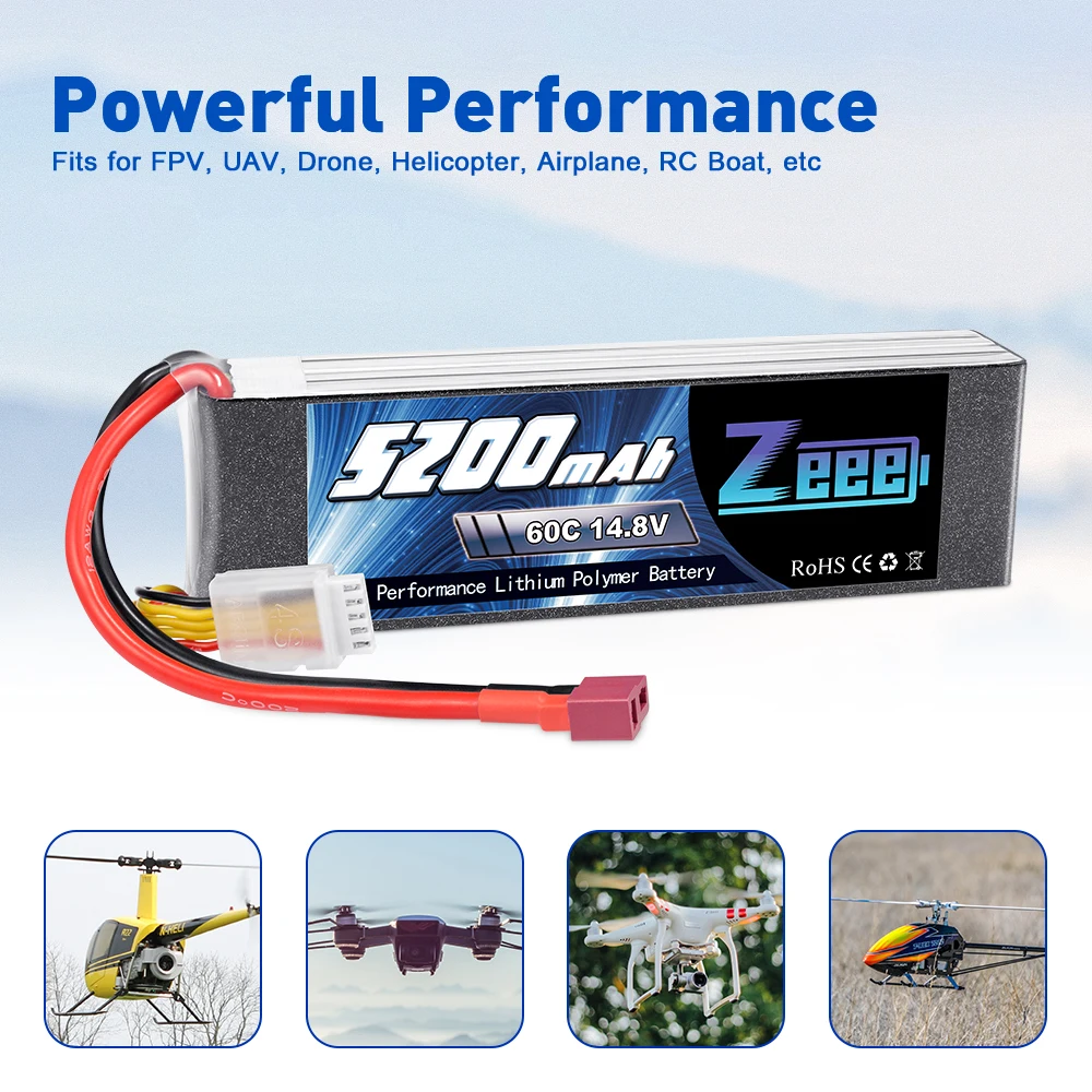 Zeee 14 8 V 5200mAh 60C 4S Lipo батарея с разъемом Deans для радиоуправляемого вертолета