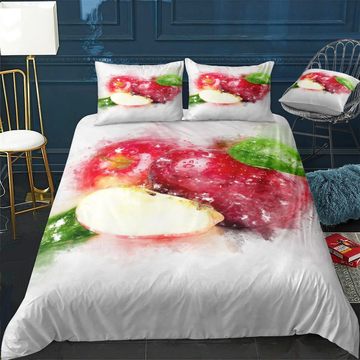 Apple акварель Стёганое одеяло крышка Подушка Чехол 3 шт Одеяло Постельное белье с