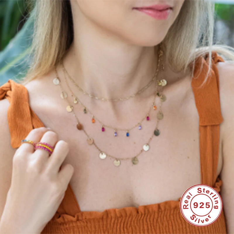 AIde 925 Серебряное ожерелье для женщин Цвет Алмазная Радужная женская подвеска