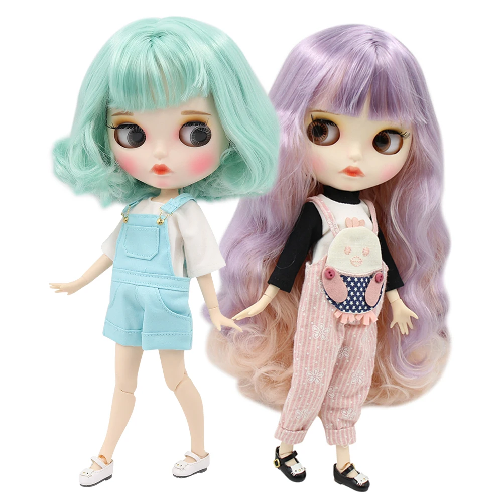 

ICY DBS Blyth doll 1/6 bjd white skin joint body mint green hair pale pink hair matte face with eyebrow custom doll 30cm anime