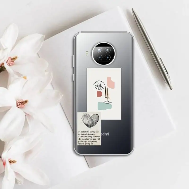 

Artistic Face Letter fashion Phone Case Transparent for Xiaomi Redmi note 10 t 8 9 pro lite 11