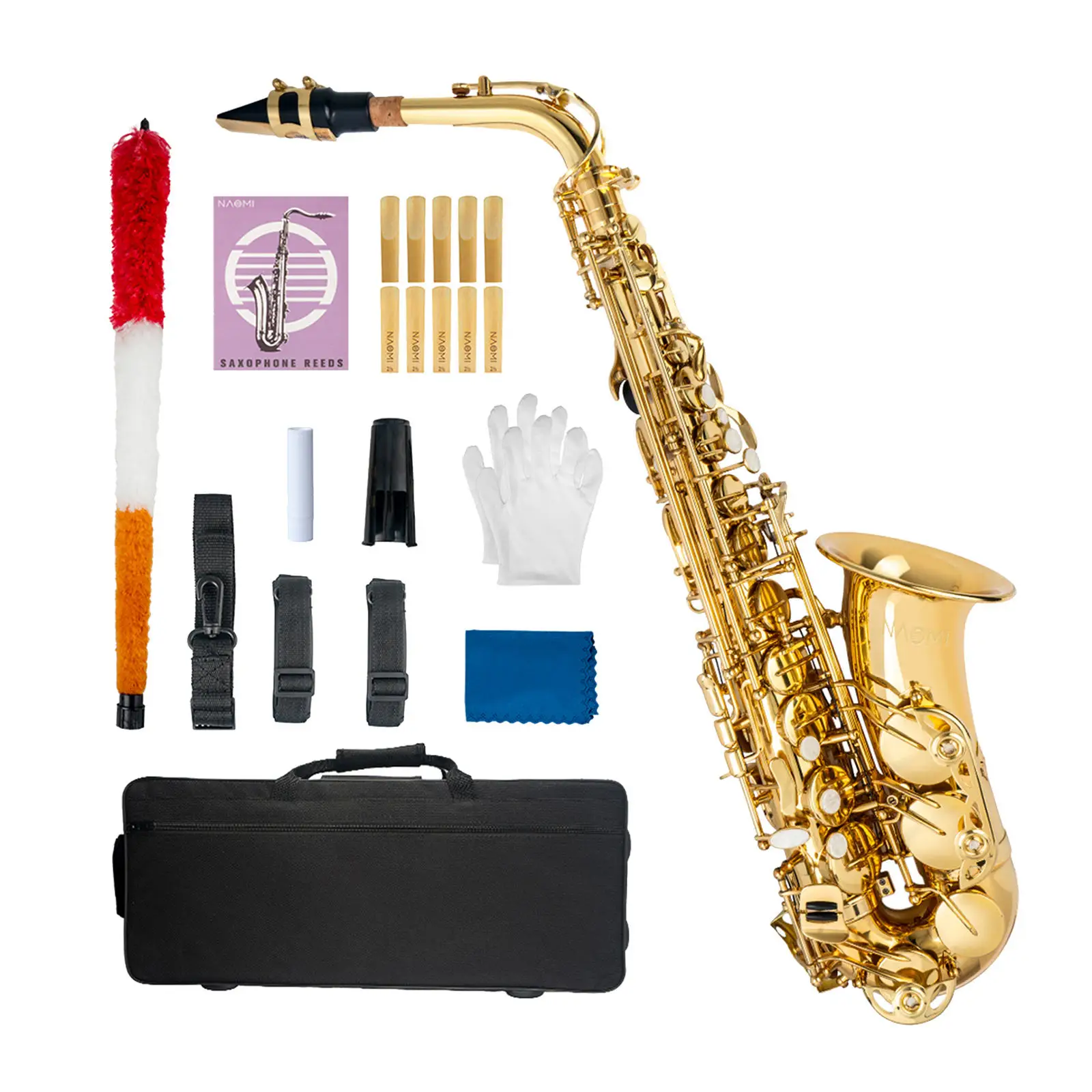 

NSA-802 Eb Alto Saxophone Brass Gold Lacquer Sax Music Instrument with Case Accessories Cork Grease Reeds Cleaning Gloves