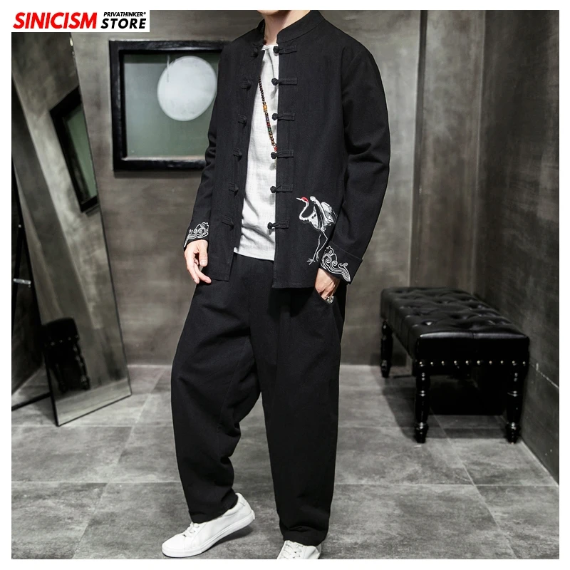 Sinicism Store мужской весенний спортивный костюм с вышивкой свободный в стиле Тан