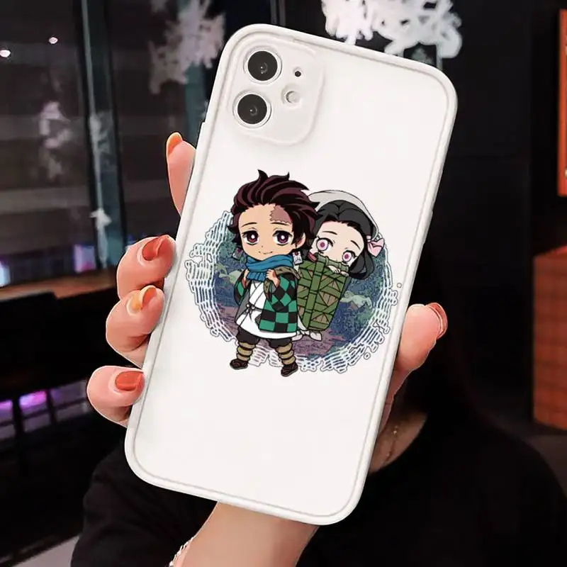 

Japan Demon Slayer Phone Case For iPhone 12 11 Mini Pro XR XS Max 7 8 Plus X Matte transparent White Back Cover