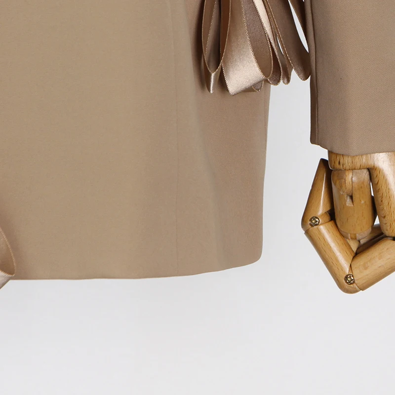 

TWOTWINSTYLE Coffee Blazers For Women Notched Long Sleeve Patchwork Lace Up Loose Designer Coats Female 2021 Spring Clothing New