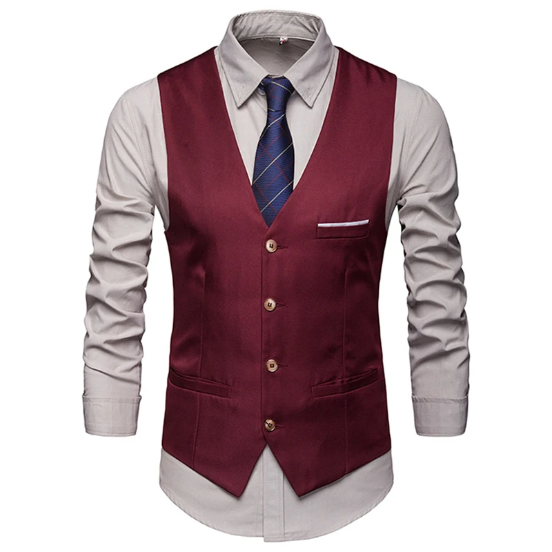 

Dress Vests For Men Slim Fits Mens Suit Vest Male Waistcoat Gilet Homme Casual Sleeveless Formal Business Vest chaleco hombre