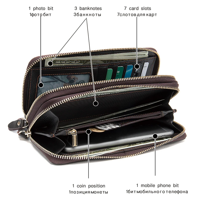 WESTAL Двойная Молния Кошелек Мужской Натуральная Кожа Клач Портмоне Мужское Зажим